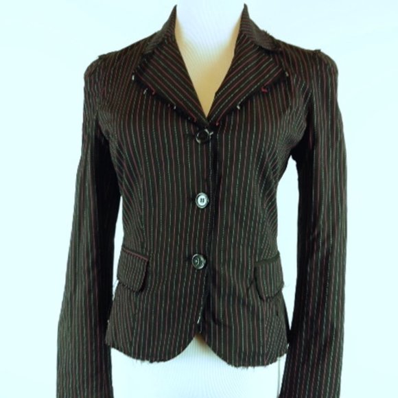 Angela Mele black pinstripe 2 piece Pants suit blazer set italy i42